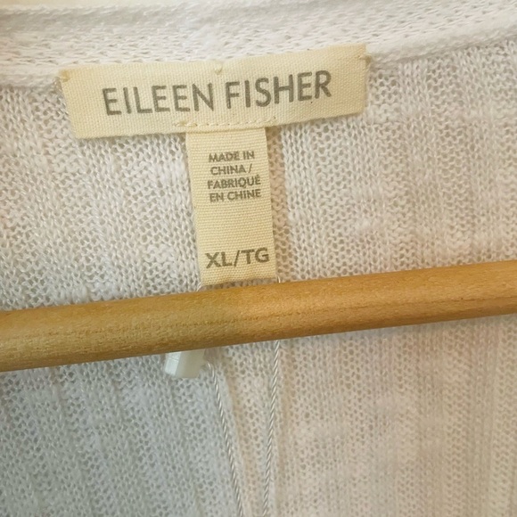 Eileen Fisher White Organic Cotton Ribbed Open Cardigan - Picture 5 of 7